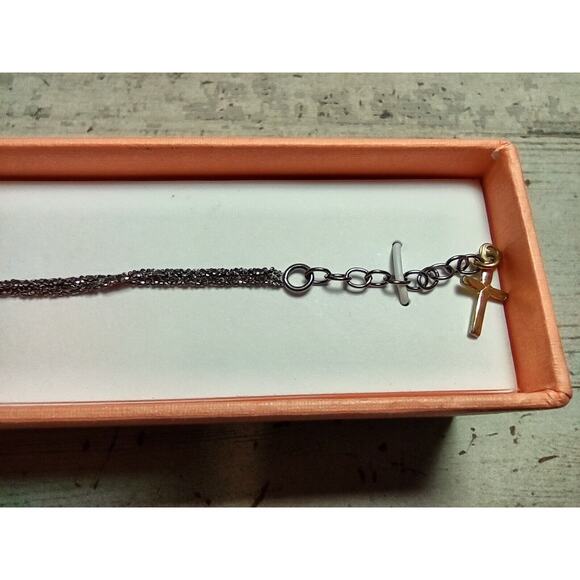 Isabella M Boston Sterling Silver Goldtone Sideways Curved Cross Bracelet in Box - Picture 4 of 9